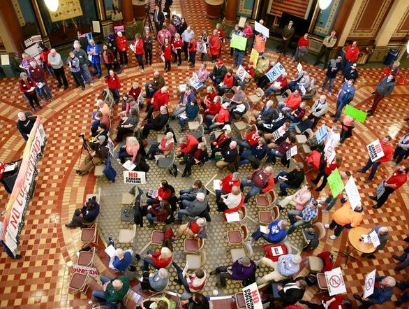 Iowans at Capitol push for stronger restrictions on eminent domain for carbon capture pipelines