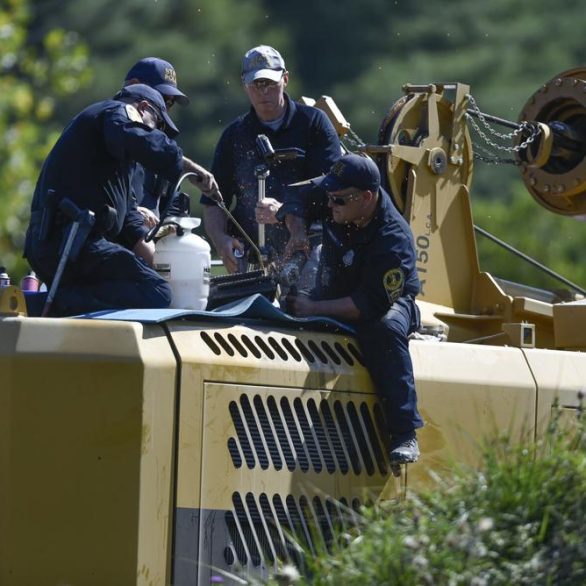 Two opponents of the Mountain Valley Pipeline chained themselves to heavy equipment at a work site off Bradshaw Road in Montgomery County early Sept. 5. It took police several hours to remove them. The protesters, one from Athens, Ohio, and the other from Westfield, New Jersey, were each charged with four misdemeanors. Activists are trying to delay construction of the natural gas pipeline, which they say causes environmental harm and will contribute to climate change. Since construction resumed earlier this summer, at least five people have been arrested.